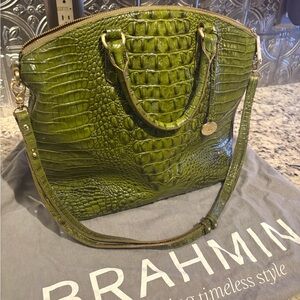 Brahmin Green Satchel with Crocodile Embossed Leather